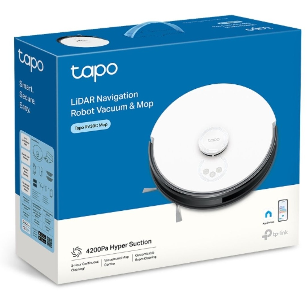 [Tapo RV30C Mop] Tapo RV30C Mop TP-Link  LiDAR Navigation Robot Vacuum & Mop, 4200Pa Hyper Suction, Auto-Charging, 3200mAh Battery for Long-lasting, Auto-Charging