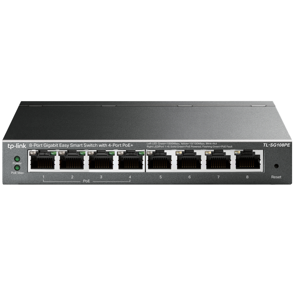 [TL-SG108PE] TL-SG108PE TP-Link  8-Port Gigabit Easy Smart Switch with 4-Port PoE, 55W IEEE 802.3af, Fanless, VLAN Features