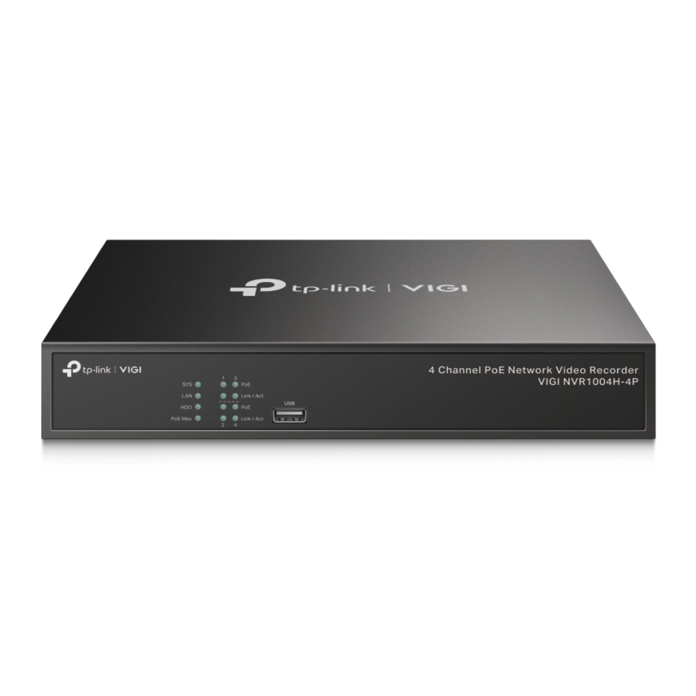VIGI NVR1004H-4P TP-Link  4 Channel PoE+ Network Video Recorder, 24/7 Continuous Recording, 4K HDMI Video Output & 16MP Decoding (HDD Not Included)