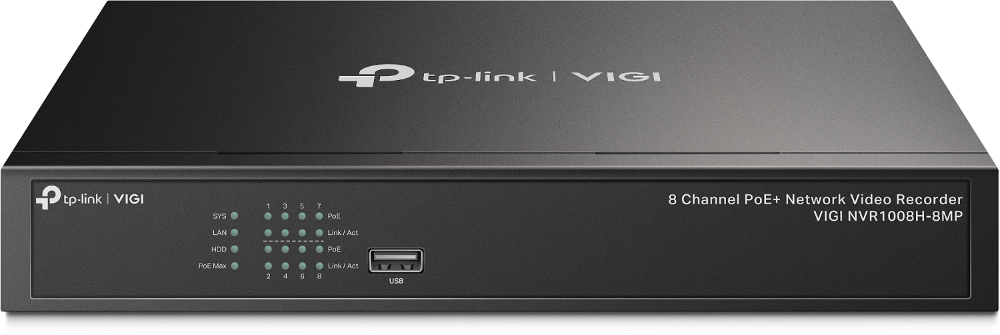 VIGI NVR1008H-8MP TP-Link  8 Channel PoE+ Network Video Recorder, 113W PoE Budget, H.265+, 4K Video Output & 16MP Decoding Capacity (HDD Not Included)