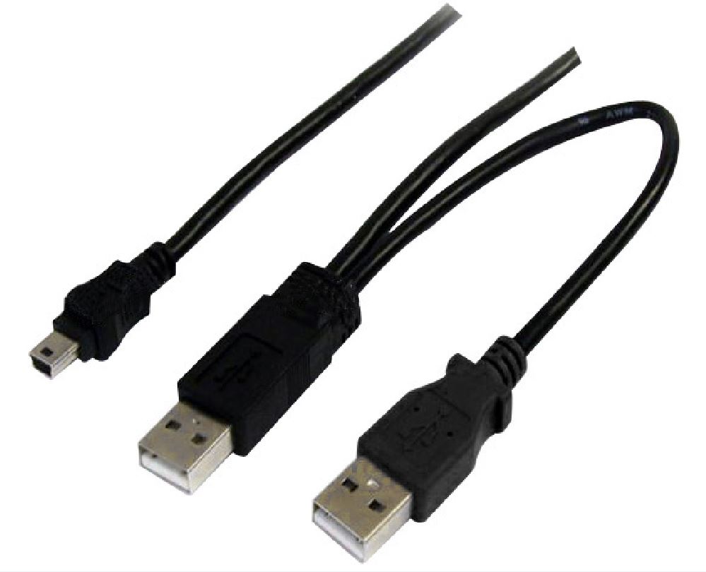 [9320200612652] 9320200612652 Astrotek USB 2.0 Y Splitter Cable - Type A Male to Mini B 5 pins 1m + USB Type A Male 2m Black Colour Power Adapter Hub Charging 20cm