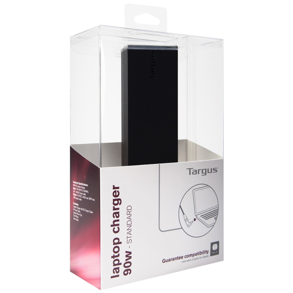 [92636258627] 92636258627 Targus 90W Standard Laptop Charger - Compatible with 19-20V/ Designed for major notebooks/Interchangable Tip