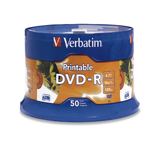 [23942951377] 23942951377 Verbatim DVD-R 4.7GB 50Pk White InkJet 16x