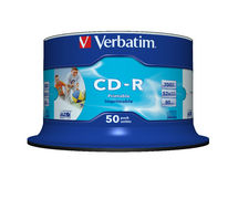 [9311599419083] 9311599419083 Verbatim CD-R 700MB 50Pk White InkJet 52x Superior ink absorption on high-resolution 5,760 DPI printers