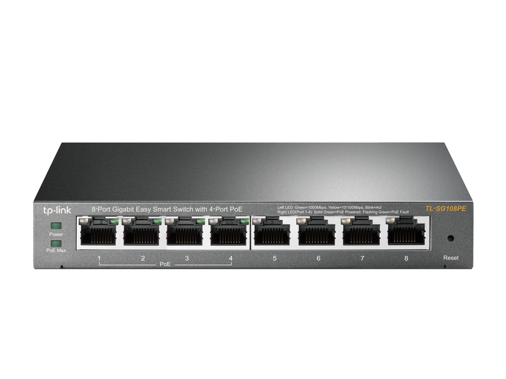 [6935364094744] 6935364094744 TP-Link TL-SG108PE 8-Port Gigabit Easy Smart Switch with 4-Port PoE, 55W IEEE 802.3af, Fanless, VLAN Features