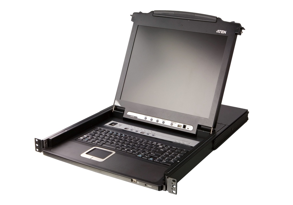 [4719264642487] 4719264642487 Aten Rackmount KVM Switch Single Rail 8 Port VGA PS/2-USB w/ 19" LCD Display, 2x Custom KVM Cables, 1280x1024@75hz Display, LED Illumination