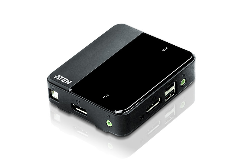 [4719264643644] 4719264643644 Aten Slim KVM Switch 2 Port Single Display DisplayPort w/ audio, Cables Included, Remote Port Selector,