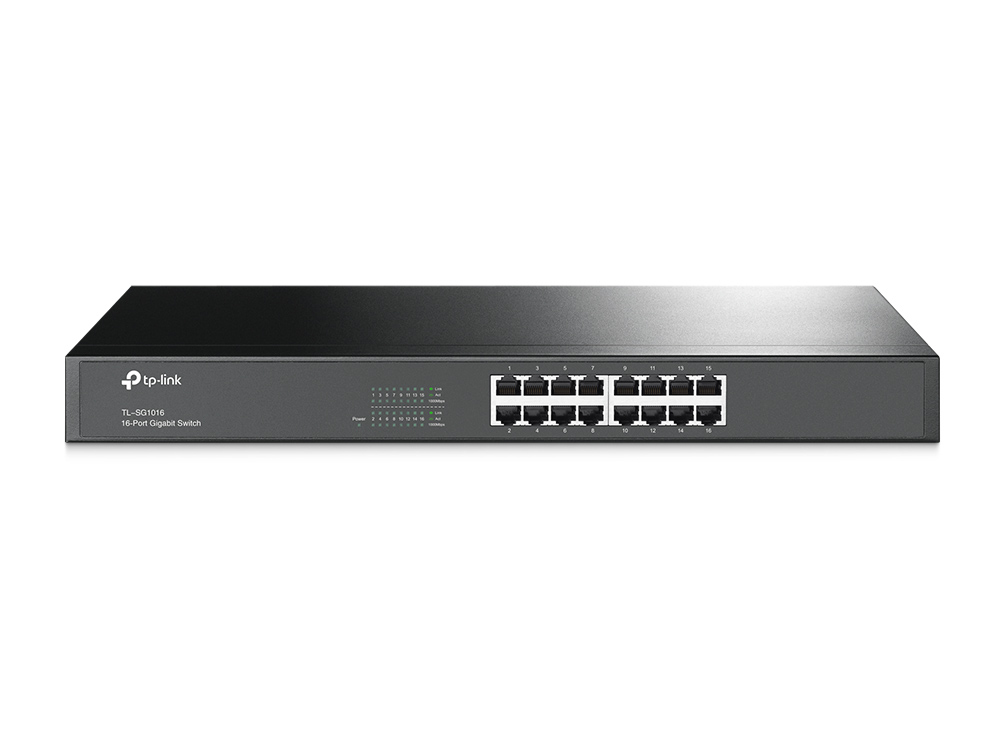 [6935364020095] 6935364020095 TP-Link TL-SG1016 16-Port Gigabit Rackmount Unmanaged Switch Energy-efficient Supports MAC 19-inch Rack-mountable Steel Case 32Gbps Switching Capacity