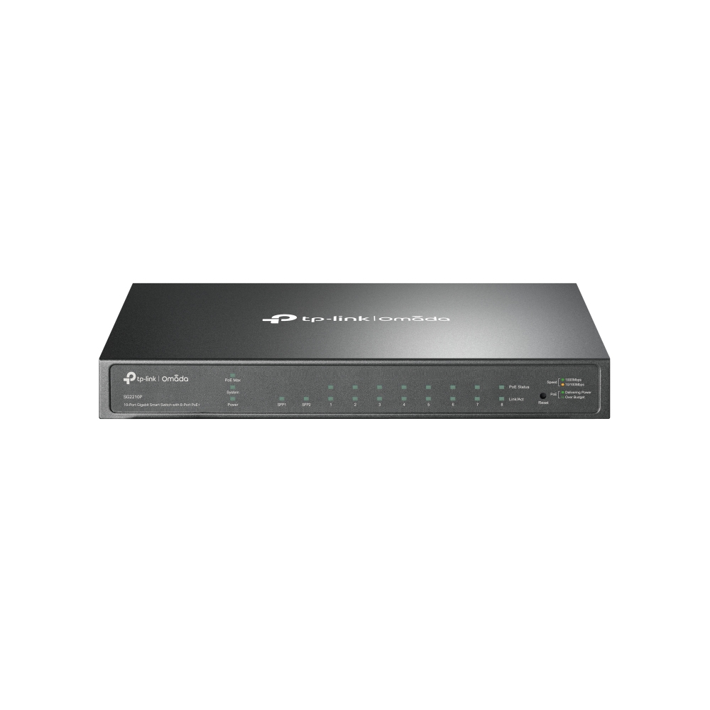 [6935364030698] 6935364030698 TP-Link SG2210P 8-Port Gigabit Smart PoE Switch with 2 SFP Slots L2/L3/L4 QoS and IGMP Snooping WEB/CLI Managed 53W, Fanless, Omada SDN