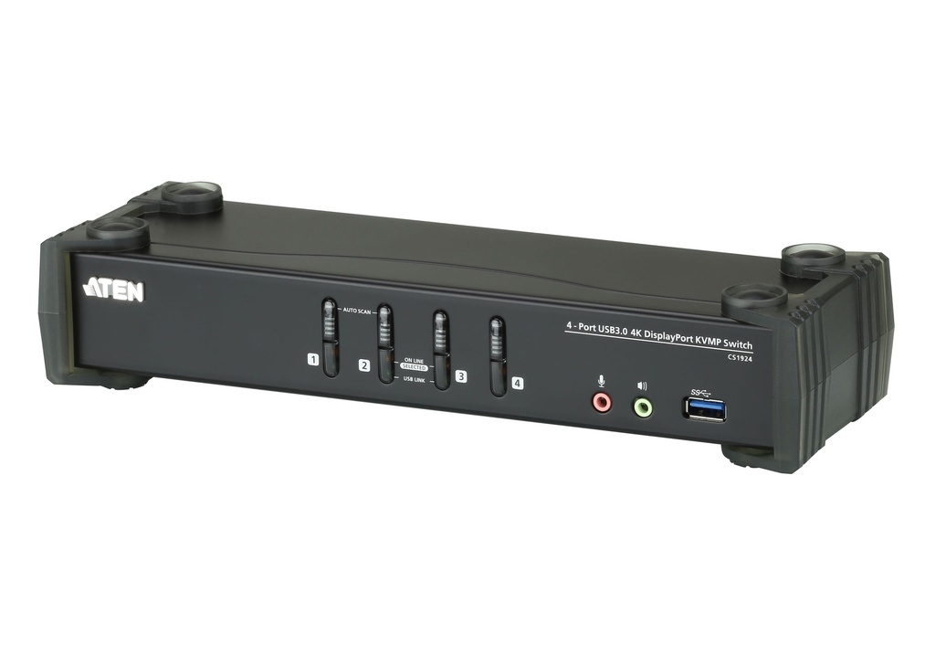 [4719264644771] 4719264644771 Aten Desktop KVMP Switch 4 Port Single Display 4k DisplayPort w/ audio, Cables Included, 2x USB Port, Selection Via Front Panel