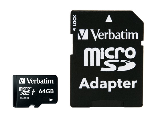 23942440840 Verbatim 64GB Micro SDXC Card Class 10 UHS-I With Adaptor Up to 45MB/Sec 300X read speed