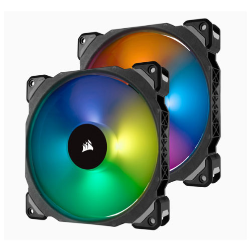 [843591035507] 843591035507 Corsair ML140 PRO RGB 2 Fan Pack with Lighting Node Pro, 140mm Premium Magnetic Levitation RGB LED PWM Fan (LS)