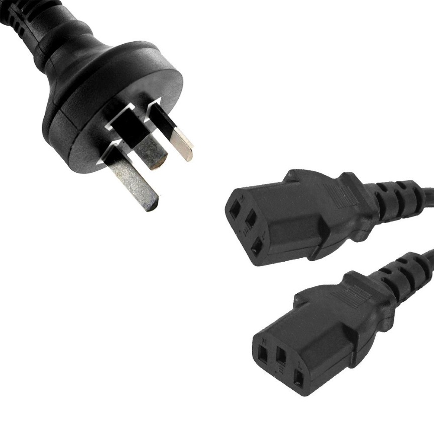 [9341756014721] 9341756014721 8ware 1m 10amp Y Split Power Cable with AU/NZ 3-pin Male Plug 2xIEC F C13 Socket  Cord for PC  Monitor to Wall Power Socket ~CBPOWERY
