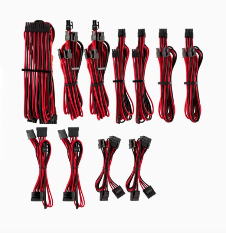 [843591079617] 843591079617 For Corsair PSU - RED/BLACK Premium Individually Sleeved DC Cable Pro Kit, Type 4 (Generation 4)