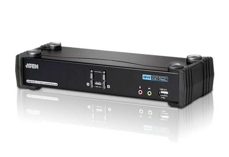 [4710423777088] 4710423777088 Aten Desktop KVMP Switch 2 Port Single Display DVI w/ 7.1 audio, 2x Custom KVM Cables Included, 2x USB Port, Selection Via Front Panel