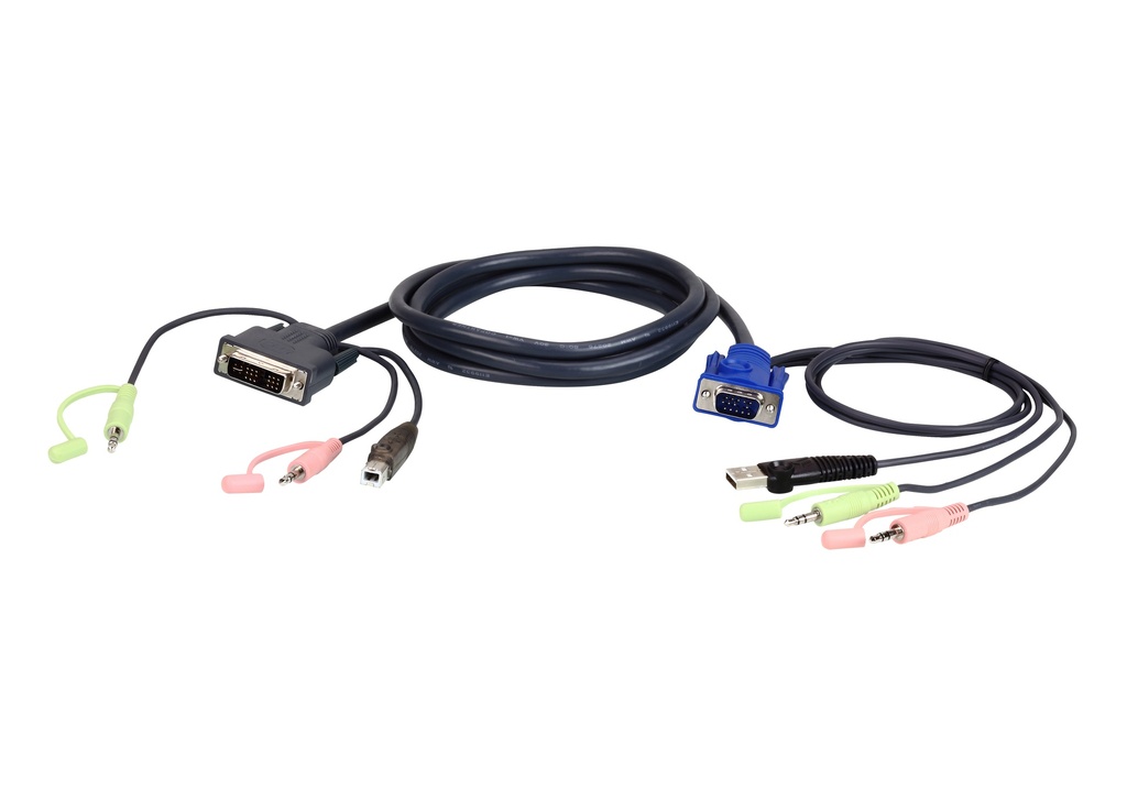 [4719264645051] 4719264645051 Aten KVM Cable 1.8m with VGA, USB  Audio to DVI-I (Single Link), USB  Audio