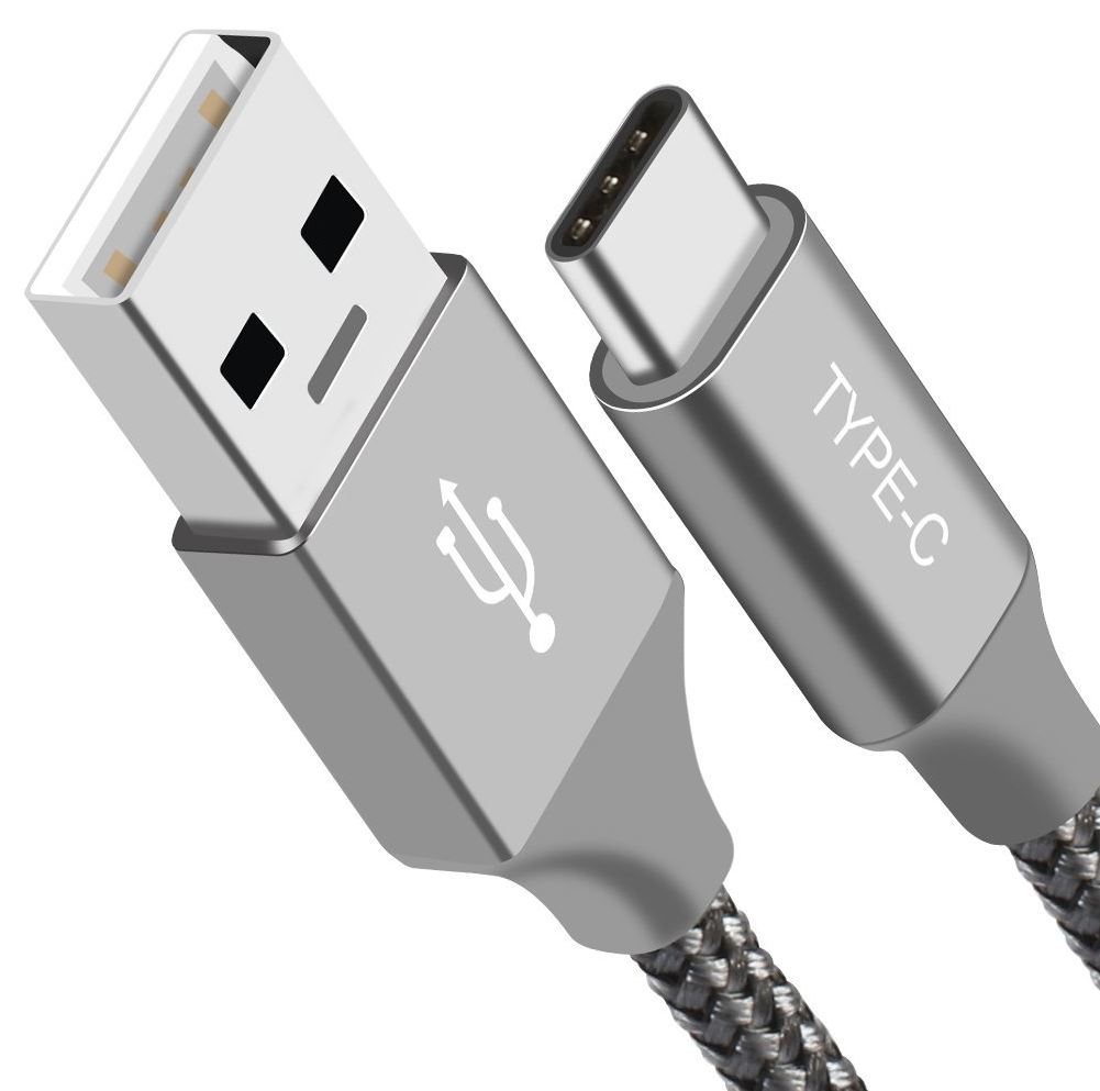 [9320422518732] 9320422518732 Astrotek 1m USB-A  to Type-C Data Sync Charger Cable Silver Strong Braided Heavy Duty Fast Charging for Samsung Galaxy Note S8 Plus LG Google Macbook