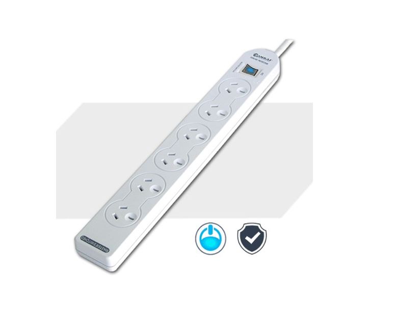 [9324747004840] 9324747004840 Sansai 6-Way Power Board (137P) with Master Switch Overload Protecte Reset button Indicator Light 100CM Lead 240VAC 10A