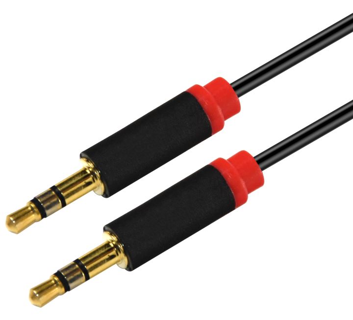 9320422518466 Astrotek 2m Stereo 3.5mm Flat Cable Male to Male Black with Red Mold - Audio Input Extension Auxiliary Car Cord