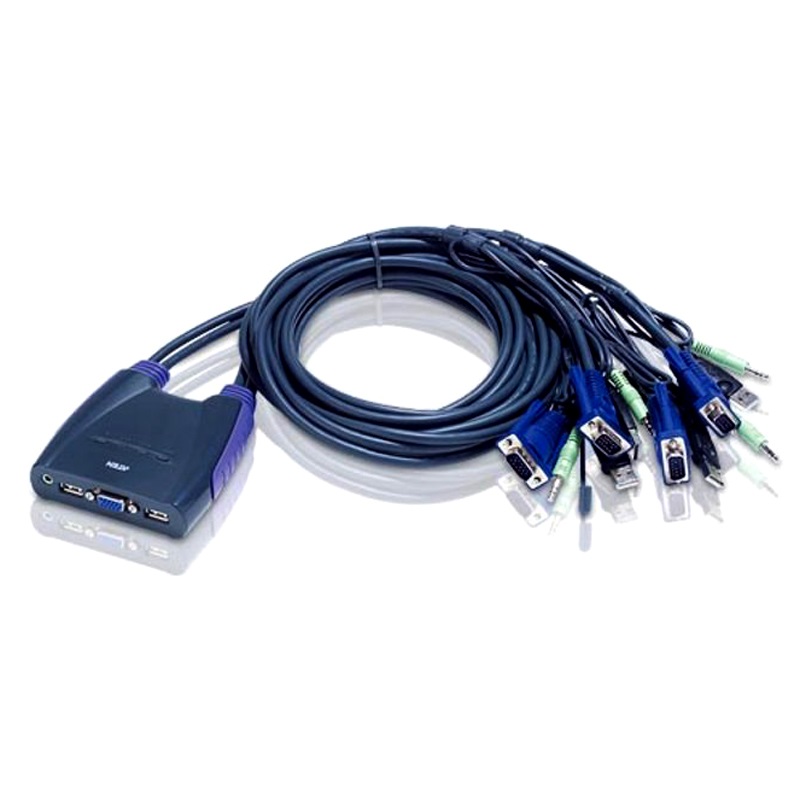 [4710423776456] 4710423776456 Aten Compact KVM Switch 4 Port Single Display VGA w/ audio, 0.9m Cable, Computer Selection Via Hotkey,