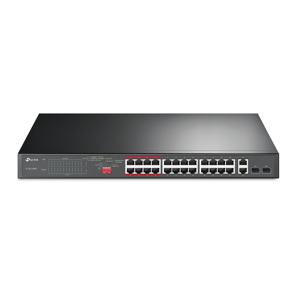[6935364089443] 6935364089443 TP-Link TL-SL1226P 24-Port 10/100Mbps + 2-Port Gigabit Unmanaged PoE+ Switch , Up To 250W For all PoE Ports, Up To 30W Each PoE Port