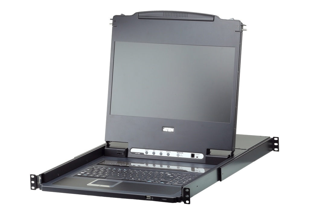 [4719264643804] 4719264643804 Aten Rackmount KVM Switch Single Rail 8 Port DVI USB w/ 17.3" LCD Display, 2x Custom KVM Cables, 1920x1200@60hz Display, LED Illumination
