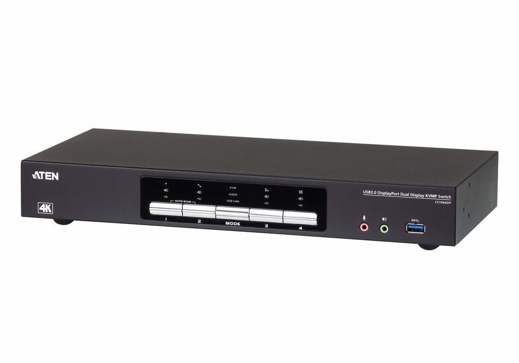 [4719264645969] 4719264645969 Aten Desktop KVMP Switch 4 Port Dual Display 4k DisplayPort w/ audio, Cables Included, 2x USB Port, Selection Via Front Panel