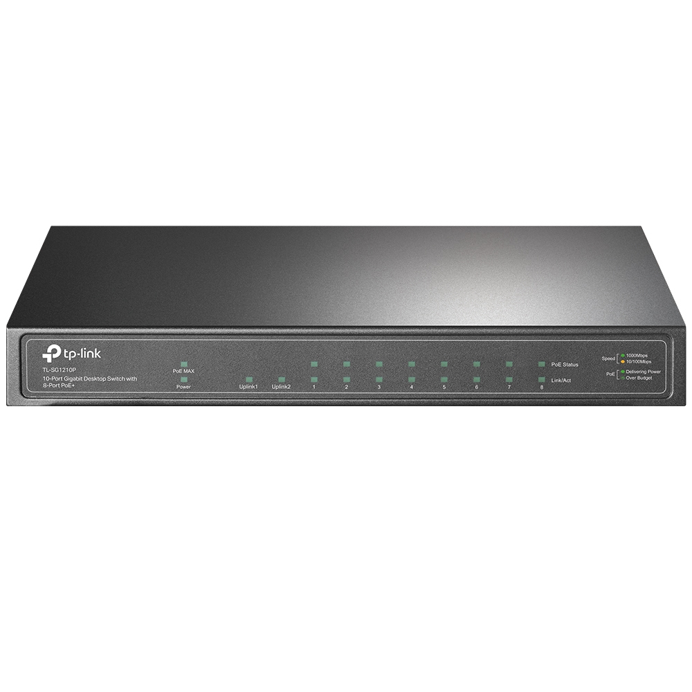 [6935364052980] 6935364052980 TP-Link TL-SG1210P 10-Port Gigabit Desktop Switch with 8-Port PoE+ IGMP Snooping 1 Gigabit SFP Slot, Fanless