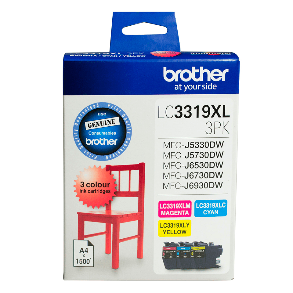 4977766769525 Brother LC-3319XL  Colour Value Pack 1X Cyan 1X Magenta 1X Yellow-MFC-J5330DW/J5730DW/J6530DW/J6730DW/J6930DW - up to 3000 P