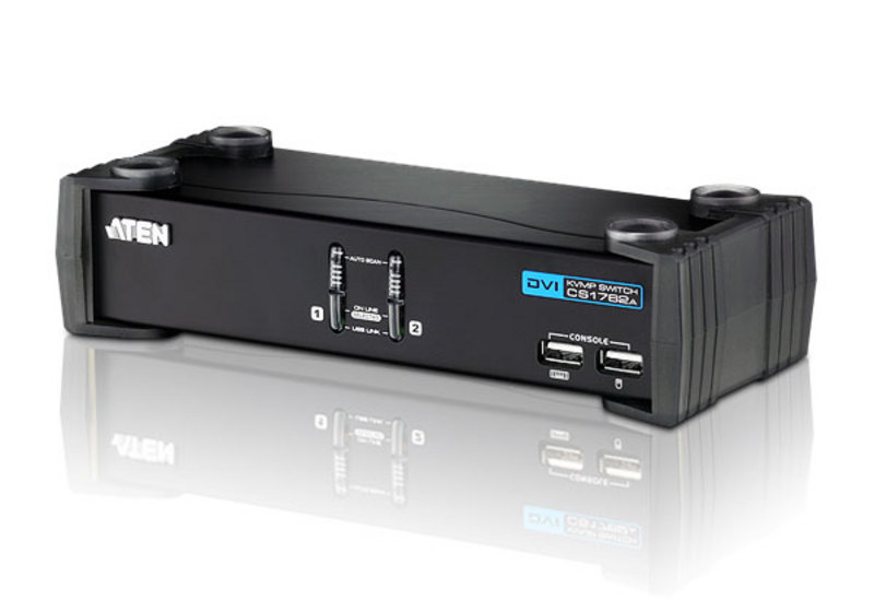 [4710423776821] 4710423776821 Aten Desktop KVMP Switch 2 Port Single Display DVI w/ audio, 2x Custom KVM Cables Included, 2x USB Port, Selection Via Front Panel