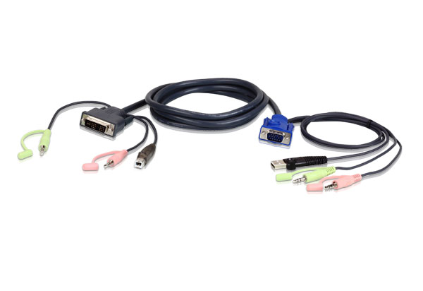 [2L-7DX3U] 2L-7DX3U Aten KVM Cable 3m with VGA, USB  Audio to DVI-I (Single Link), USB  Audio