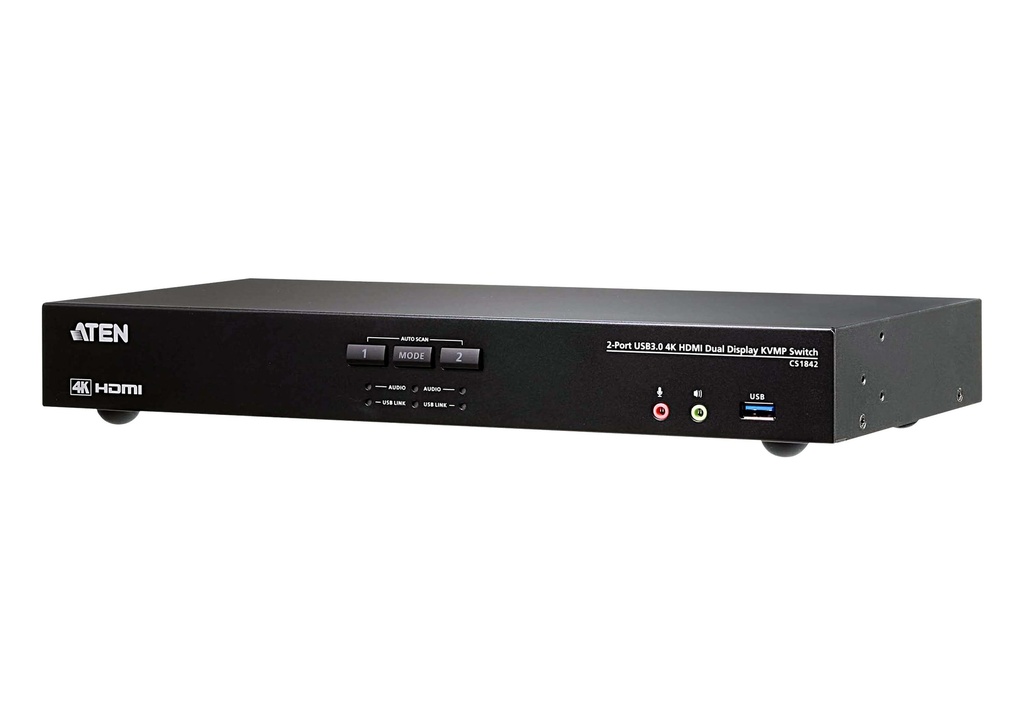 [4710469340031] 4710469340031 Aten Desktop KVMP Switch 2 Port Dual Display 4k HDMI w/ audio, Cables Included, 2x USB Port, Selection Via Front Panel