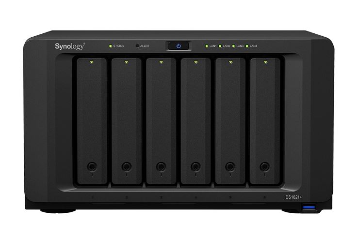 [4711174723775] 4711174723775 Synology DS1621+ 6 Bay NAS AMD RyzenTM V1500B quad-core 2.2 GHz 4GB DDR4 Hot swappable 3xUSB3.2 4x1GbE RJ-45 1x4-lanex8 slot 3YR WTY