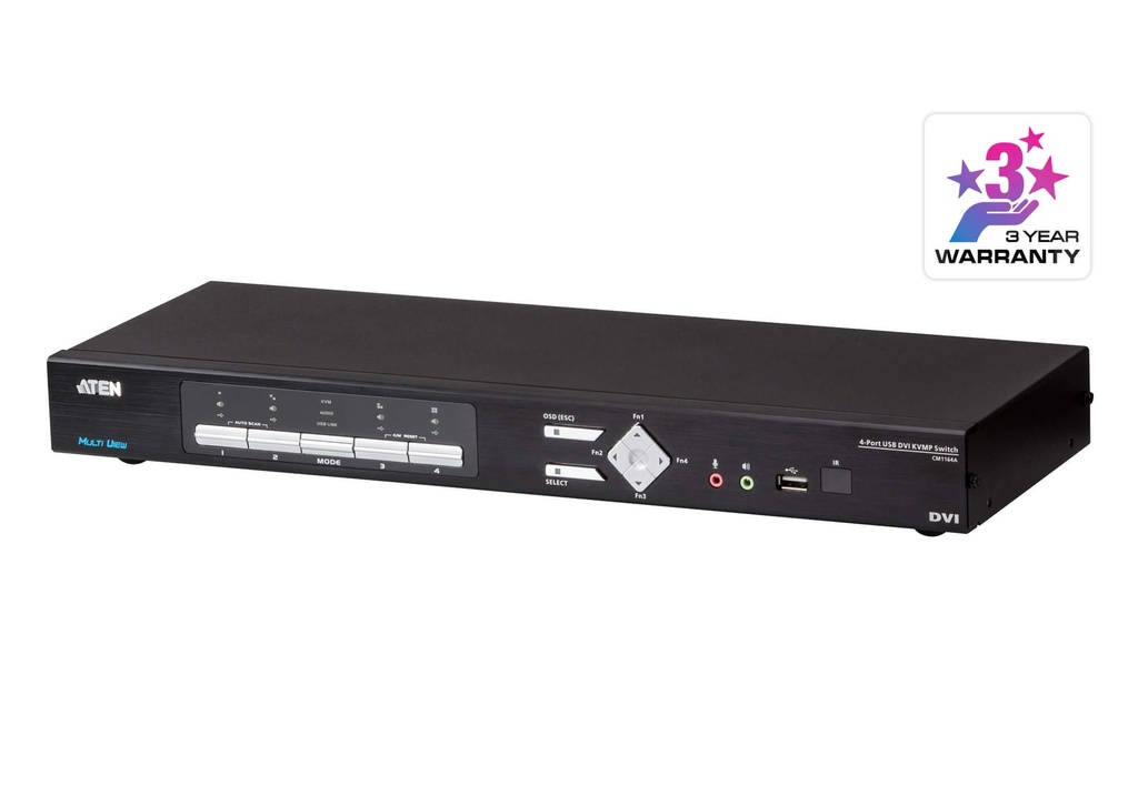 [KVA-CM1164A] KVA-CM1164A Aten 4-Port DVI Multi-View KVMP Switch, Quad View with Picture in Picture, support up to 1920 x 1200 @ 60 Hz, 4 DVI USB KVM Cables Included