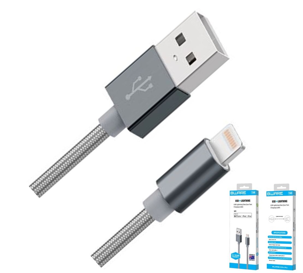 [750258579864] 750258579864 8Ware Premium 1m Apple Certified USB Lightning Data Sync Fast Charging Cable for iPhone X XS XR Max 8 7 6 iPad Air Mini iPod Retail Pack