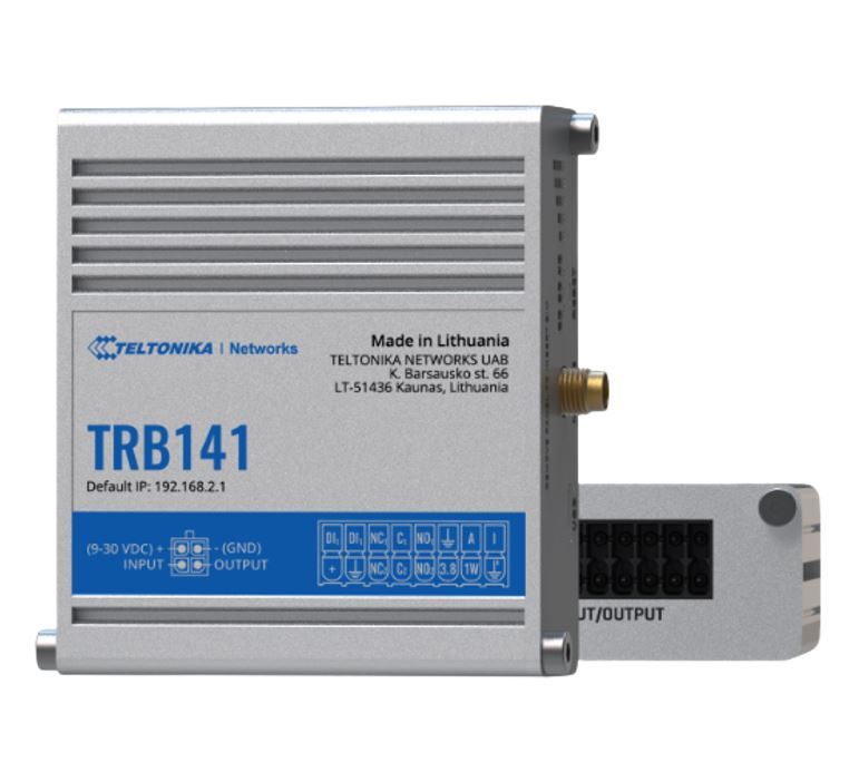 [4779027312620] 4779027312620 Teltonika TRB141 Industrial Rugged GPIO LTE Gateway, 4G/LTE (Cat 1), I/O Connector Block, Micro-USB, Compatible with Industrial DNP3, PSU included