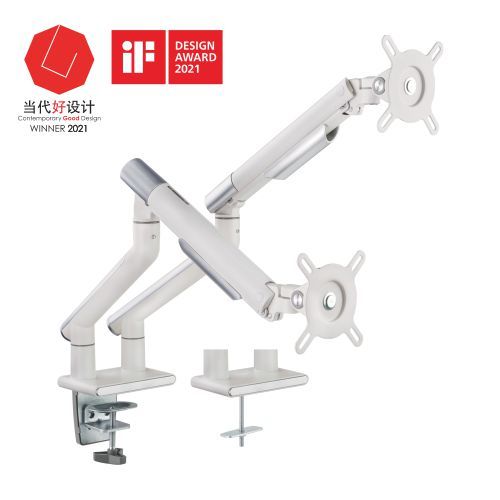 6956745162791 Brateck Dual Monitor Premium Slim Aluminum Spring-Assisted Monitor Arm Fix Most 17"-32" Monitor Up to 9kg per screen VESA 75x75/100x100 (White)