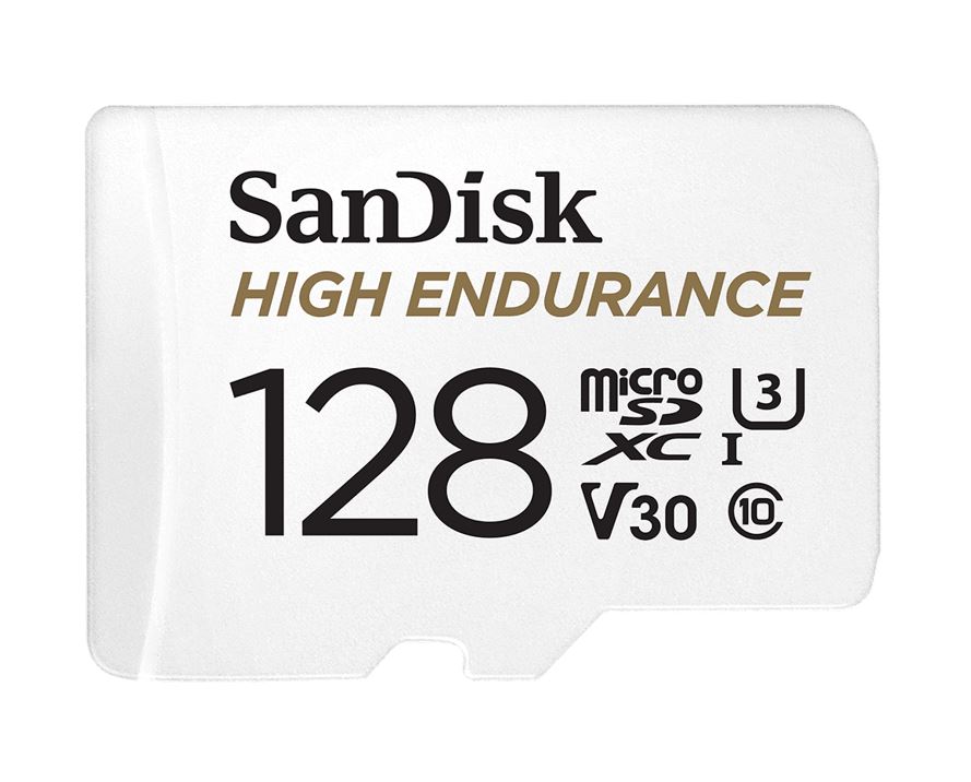 [619659173104] 619659173104 SanDisk High Endurance 128GB microSD 100MB/s 40MB/s 10K hrs 4K UHD C10 U3 V30 -40°C to 85°C Heat Freeze Shock Temperature Water X-ray Proof SD Adapter