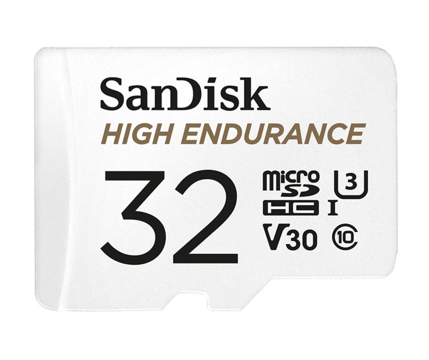 619659173067 SanDisk High Endurance 32GB microSD 100MB/s 40MB/s 2.5K hrs 4K UHD C10 U3 V30 -40°C to 85°C Heat Freeze Shock Temp Water X-ray Proof SD Adapter >16GB