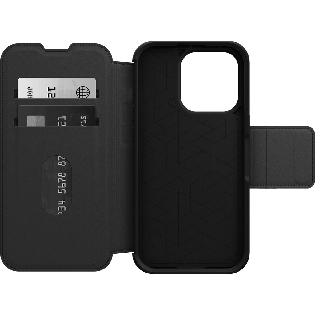 [840262381789] 840262381789 OtterBox Strada Apple iPhone 14 Pro Case Black - (77-88564), DROP+ 3X Military Standard, Leather Folio Cover, Card Holder, Soft Touch,7 Years Warranty
