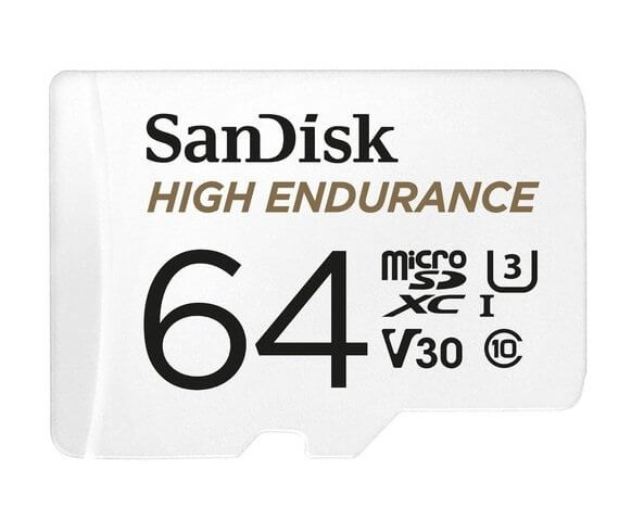 [619659173081] 619659173081 SanDisk High Endurance 64GB microSD 100MB/s 40MB/s 5K hrs 4K UHD C10 U3 V30 -40°C to 85°C Heat Freeze Shock Temperature Water X-ray Proof SD Adapter