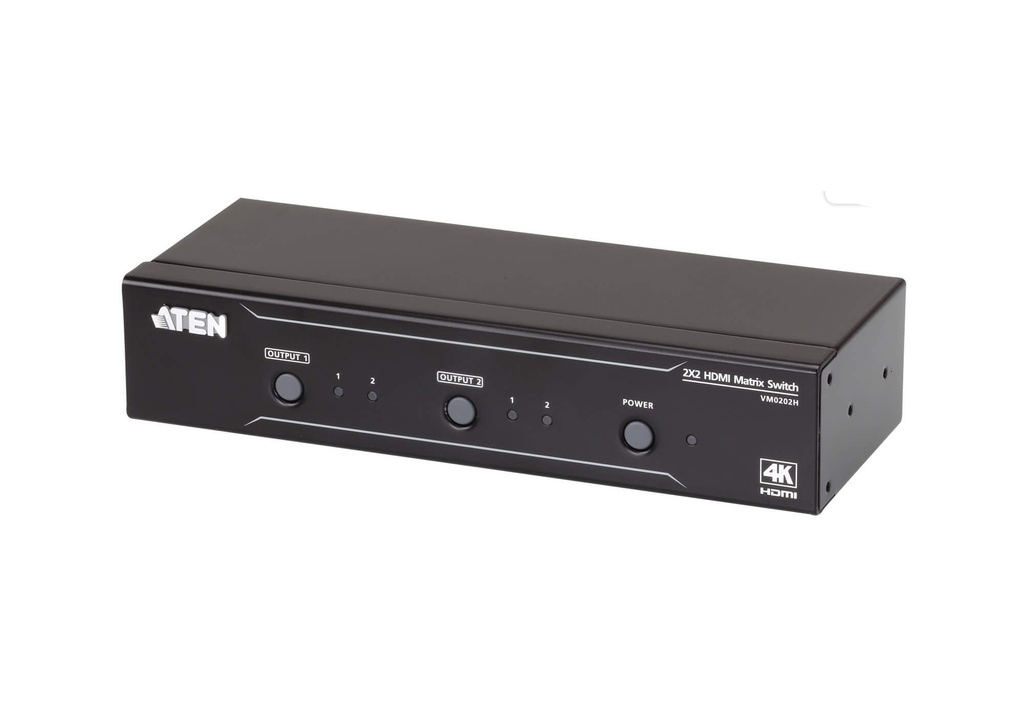 [4719264645501] 4719264645501 Aten 2x2 4K HDMI Matrix, control via front-panel pushbuttons, IR remote and RS232 control, EDID management