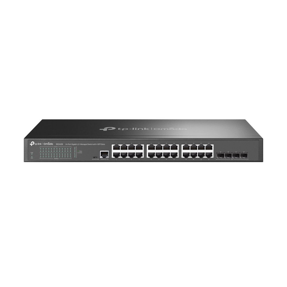 [6935364010713] 6935364010713 TP-Link SG3428 JetStream 24-Port Gigabit L2 Managed Switch with 4 SFP Slots IGMP Snooping QoS Rack Mountable Fanless, Support Omada Controller