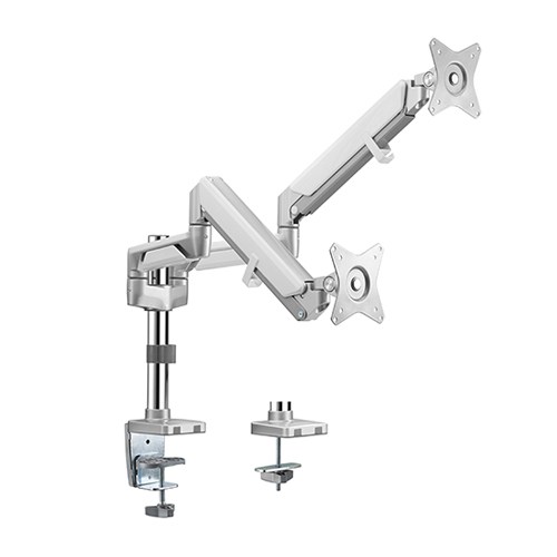 [6956745166430] 6956745166430 Brateck Dual Monitors Pole-Mounted Epic Gas Spring Aluminum Monitor Arm Fit Most 17"-32" Monitors, Up to 9kg per screen VESA 75x75/100x100 Gloss Grey