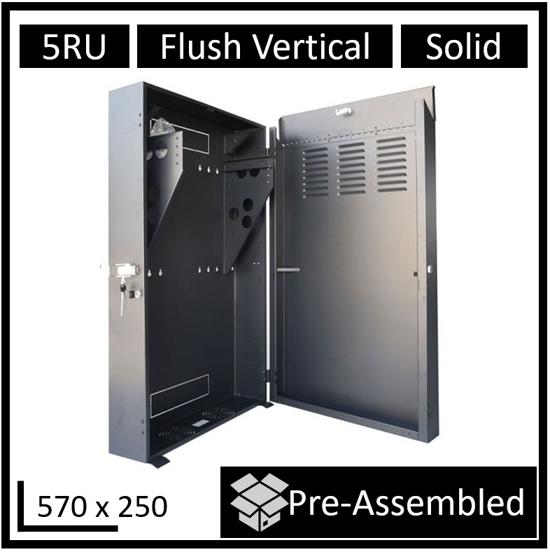 [RCLDR-WB-FT] RCLDR-WB-FT LDR Assembled 5U Flush Wall Mount Vertical Cabinet (570mm x 250mm) - 4U Rack For Gear  2U Mount For Patch Panels - Black Metal Construction