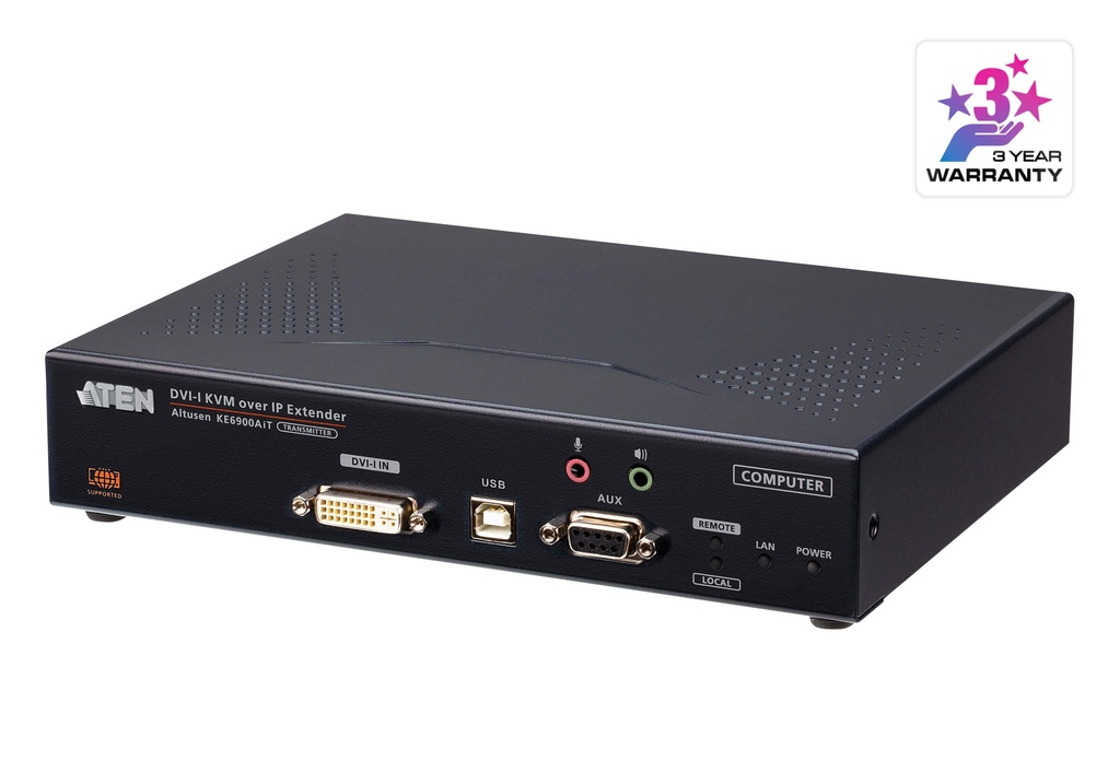 [4710469340352] 4710469340352 Aten DVI-I Single Display KVM over IP Transmitter with Software Decoder Ability, Supports power/network failover, Superior video quality