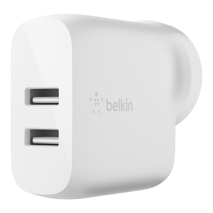 [745883793617] 745883793617 Belkin BoostCharge Dual USB-A Wall Charger 24W - White (WCB002auWH), 2xUSB-A (12W), Dual Port Fast charger, $2,500 Connected Equipment Warranty,2YR