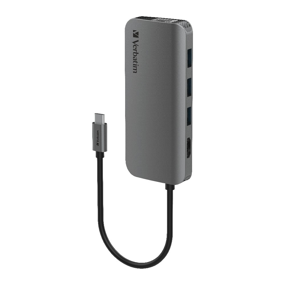 4895117966044 Verbatim USB-C Hub with HDMI, RJ45, SD, microSD, 3x USB A, USB-C PD 100W - Space Grey (LS) > new 32153