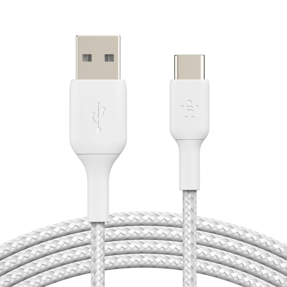 [745883788576] 745883788576 Belkin BoostCharge Braided USB-C to USB-A Cable (1m/3.3ft) - White (CAB002bt1MWH),480Mbps,10K+ bend,Samsung Galaxy,iPad,MacBook,Google,OPPO,Nokia,2YR