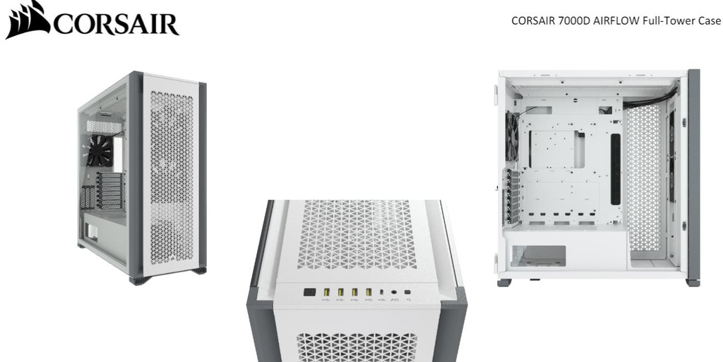 [840006636441] 840006636441 Corsair Obsidian 7000D AF Tempered Glass Mini-ITX, M-ATX, ATX, E-ATX Tower Case, USB 3.1 Type C, 10x 2.5", 6x 3.5" HDD. 3x 140mm Fan included.  White